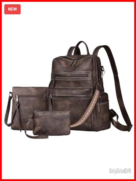 PU Leather Convertible Backpack Purse 3-Piece Set Travel Handbag main image 5